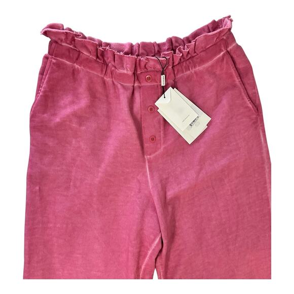 Something Navy Womens Taylor Ruffle Sweatpants Paperbag Crop Wide Pink Terry L - Picture 8 of 12